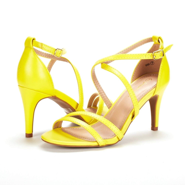 Open Toe Stiletto Strappy Sandals - YELLOW PU - 5